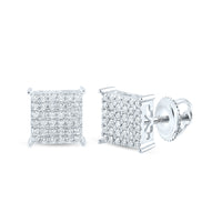 Load image into Gallery viewer, 10kt White Gold Womens Round Diamond Square Cluster Screwback Earrings 1/2 Cttw
