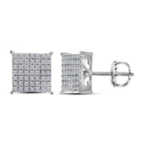 Load image into Gallery viewer, 10kt White Gold Womens Round Diamond Square Cluster Stud Earrings 3/4 Cttw
