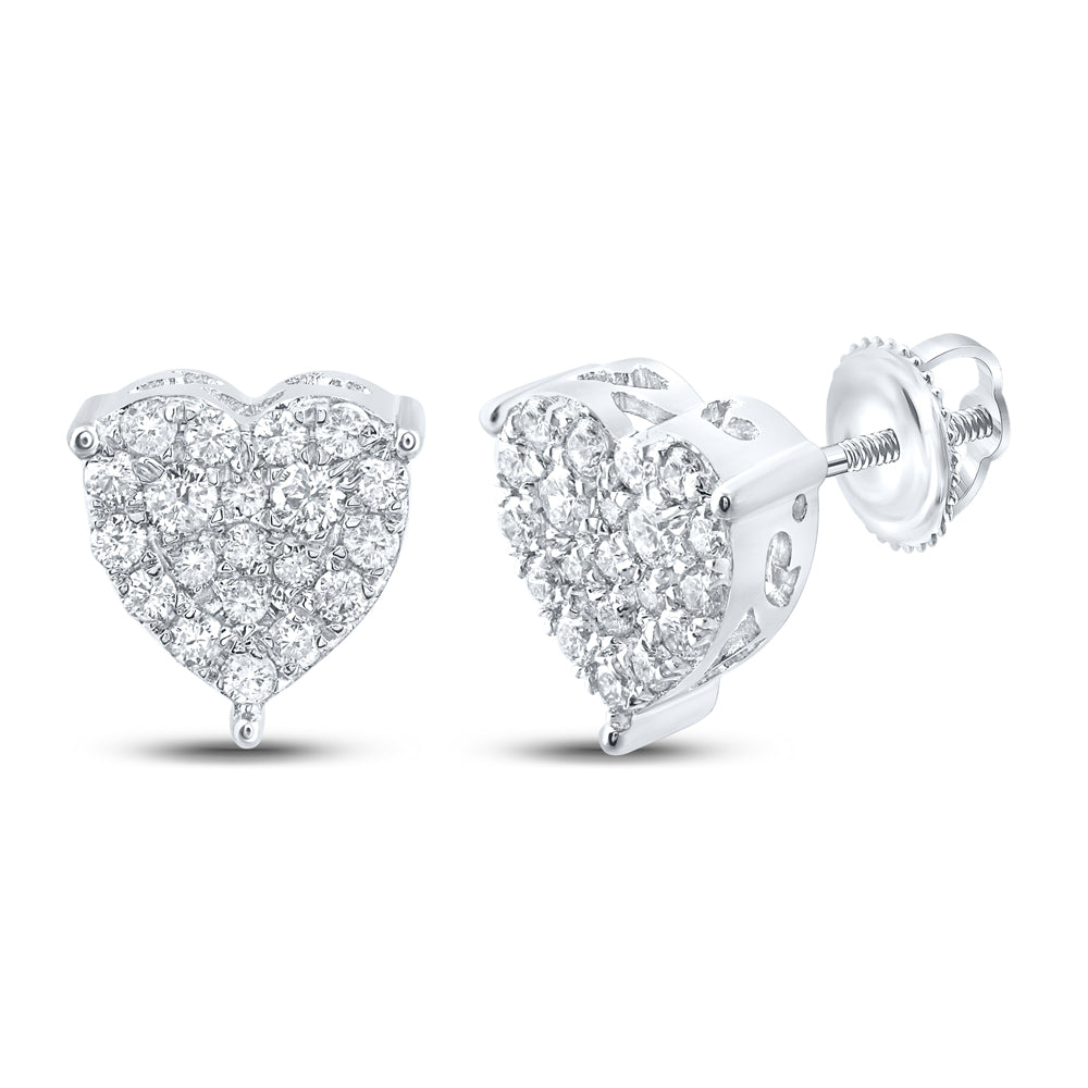 10kt White Gold Womens Round Diamond Heart Cluster Stud Earrings 1/2 Cttw
