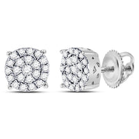 Load image into Gallery viewer, 10kt White Gold Womens Round Diamond Fashion Cluster Earrings 1/4 Cttw
