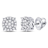 Load image into Gallery viewer, 10kt White Gold Womens Round Diamond Fashion Cluster Earrings 1/4 Cttw
