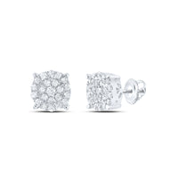 Load image into Gallery viewer, 10kt White Gold Womens Round Diamond Concentric Circle Cluster Earrings 1/2 Cttw
