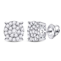 Load image into Gallery viewer, 10kt White Gold Womens Round Diamond Concentric Circle Cluster Earrings 1/2 Cttw
