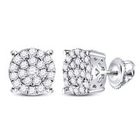 Load image into Gallery viewer, 10kt White Gold Womens Round Diamond Fashion Cluster Earrings 1.00 Cttw
