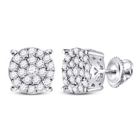 Load image into Gallery viewer, 10kt White Gold Womens Round Diamond Fashion Cluster Earrings 1.00 Cttw
