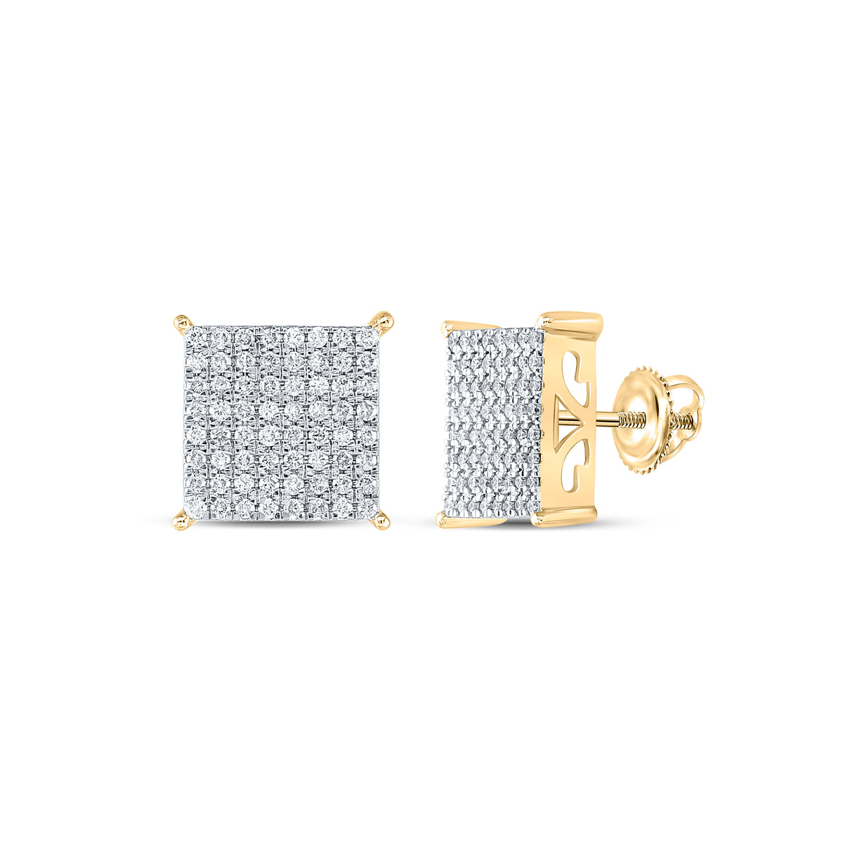 10kt Yellow Gold Womens Round Diamond Cindys Dream Square Cluster Stud Earrings 1.00 Cttw