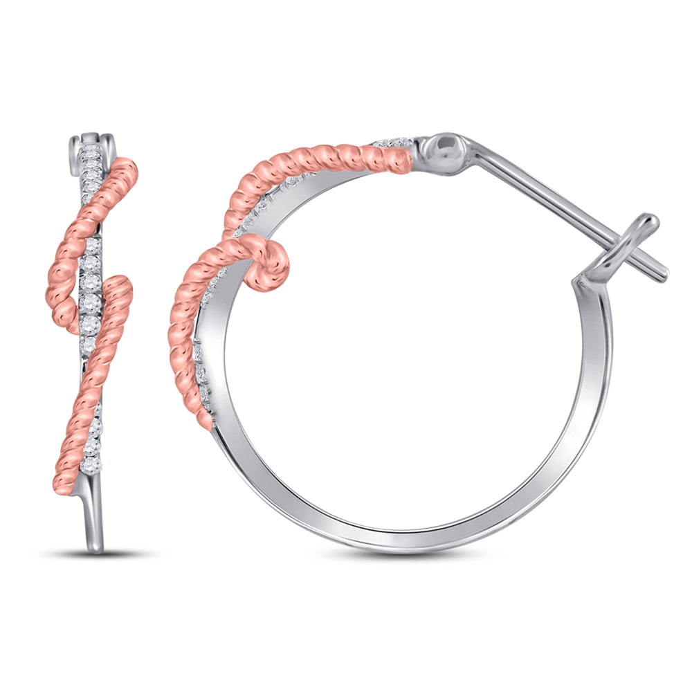 10kt Two-tone Gold Womens Round Diamond Rope Hoop Earrings 1/10 Cttw