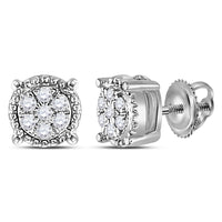 Load image into Gallery viewer, 10kt White Gold Womens Round Diamond Flower Cluster Milgrain Stud Earrings 1/10 Cttw
