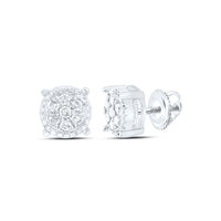Load image into Gallery viewer, 10kt White Gold Womens Round Diamond Flower Cluster Milgrain Stud Earrings 1/10 Cttw
