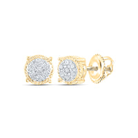 Load image into Gallery viewer, 10kt Yellow Gold Womens Round Diamond Flower Cluster Stud Earrings 1/6 Cttw
