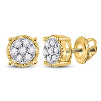 Load image into Gallery viewer, 10kt Yellow Gold Womens Round Diamond Flower Cluster Stud Earrings 1/6 Cttw
