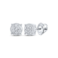 Load image into Gallery viewer, 10kt White Gold Womens Round Diamond Flower Cluster Stud Earrings 1/6 Cttw
