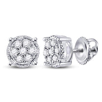 Load image into Gallery viewer, 10kt White Gold Womens Round Diamond Flower Cluster Stud Earrings 1/6 Cttw
