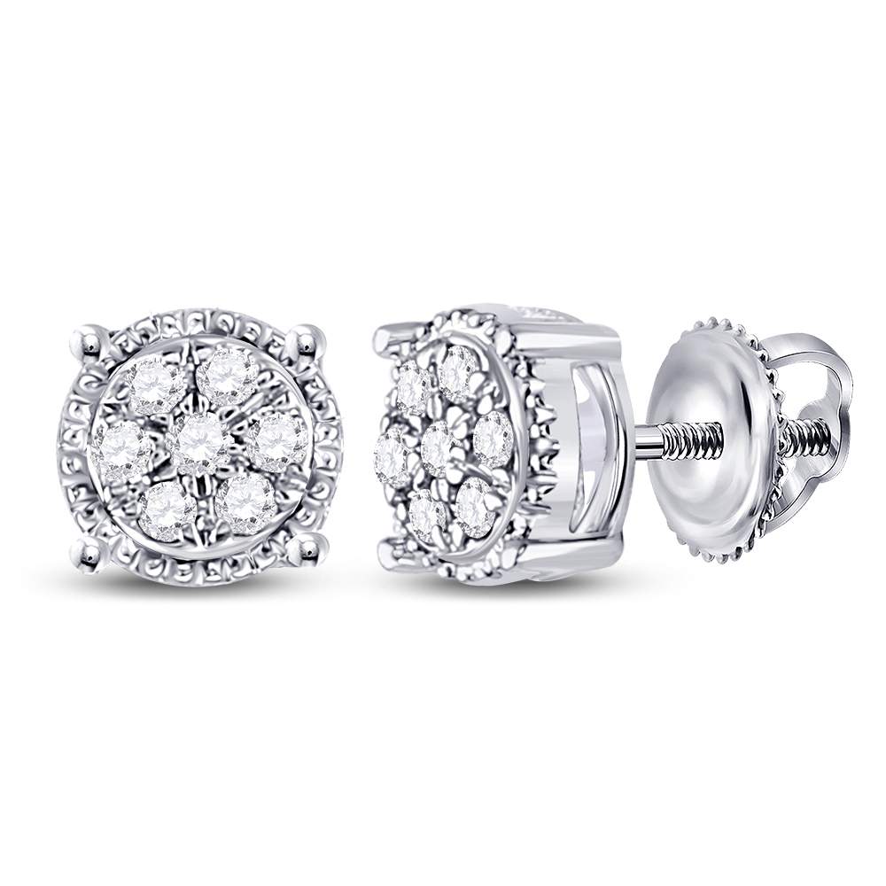 10kt White Gold Womens Round Diamond Flower Cluster Stud Earrings 1/6 Cttw