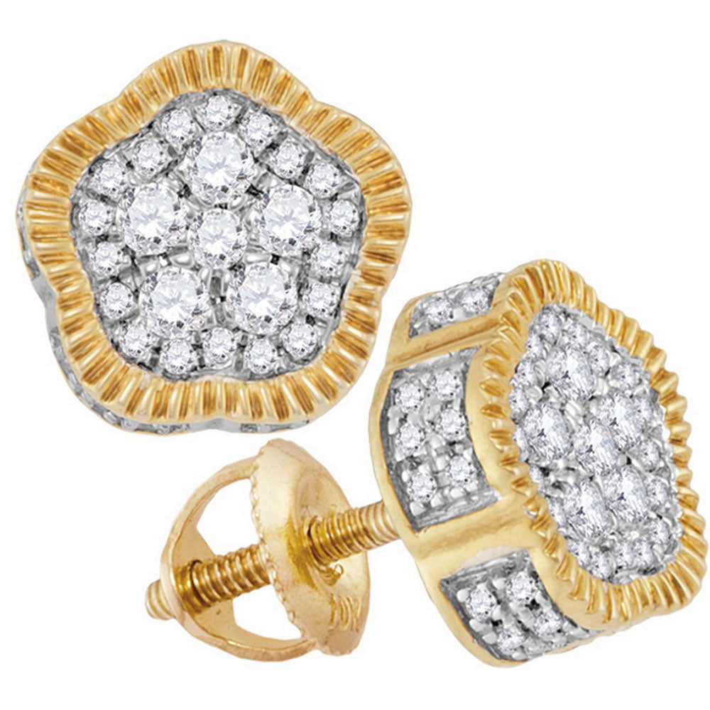 10kt Yellow Gold Mens Round Diamond Cluster Stud Earrings 1/2 Cttw