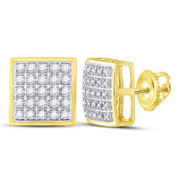 Load image into Gallery viewer, 10kt Yellow Gold Mens Round Diamond Square Cluster Earrings 1/6 Cttw

