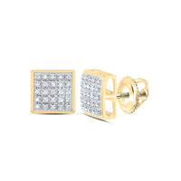 Load image into Gallery viewer, 10kt Yellow Gold Mens Round Diamond Square Cluster Earrings 1/6 Cttw
