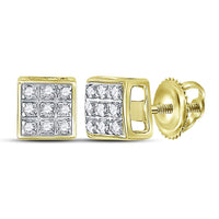 Load image into Gallery viewer, 10kt Yellow Gold Mens Round Diamond Square Cluster Stud Earrings 1/20 Cttw

