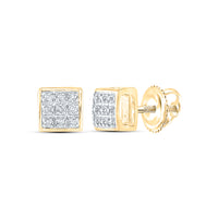 Load image into Gallery viewer, 10kt Yellow Gold Mens Round Diamond Square Cluster Stud Earrings 1/20 Cttw
