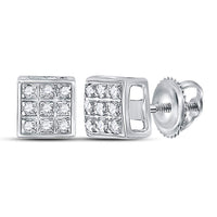 Load image into Gallery viewer, 10kt White Gold Womens Round Diamond Square Cluster Earrings 1/20 Cttw
