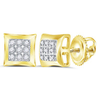Load image into Gallery viewer, 10kt Yellow Gold Mens Round Diamond Square Cluster Earrings 1/20 Cttw
