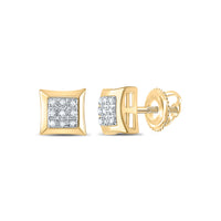 Load image into Gallery viewer, 10kt Yellow Gold Mens Round Diamond Square Cluster Earrings 1/20 Cttw
