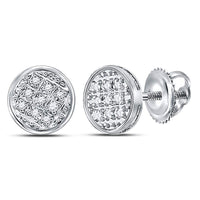 Load image into Gallery viewer, 10kt White Gold Mens Round Diamond Circle Cluster Stud Earrings 1/20 Cttw
