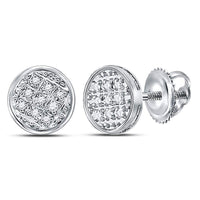 Load image into Gallery viewer, 10kt White Gold Mens Round Diamond Circle Cluster Stud Earrings 1/20 Cttw
