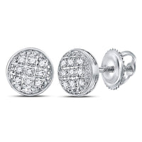 Load image into Gallery viewer, 10kt White Gold Mens Round Diamond Circle Cluster Earrings 1/20 Cttw
