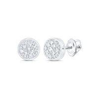 Load image into Gallery viewer, 10kt White Gold Mens Round Diamond Circle Cluster Earrings 1/20 Cttw
