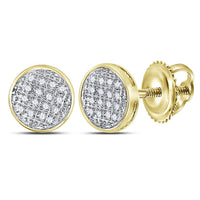Load image into Gallery viewer, 10kt Yellow Gold Mens Round Diamond Circle Cluster Stud Earrings 1/12 Cttw
