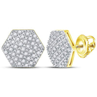 Load image into Gallery viewer, 10kt Yellow Gold Mens Round Diamond Hexagon Cluster Stud Earrings 1/5 Cttw
