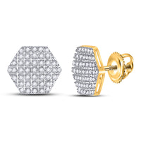 Load image into Gallery viewer, 10kt Yellow Gold Mens Round Diamond Hexagon Cluster Stud Earrings 1/5 Cttw
