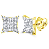 Load image into Gallery viewer, 10kt Yellow Gold Mens Round Diamond Kite Square Cluster Stud Earrings 1/10 Cttw
