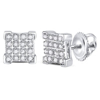 Load image into Gallery viewer, 10kt White Gold Mens Round Diamond Square Cluster Earrings 1/10 Cttw
