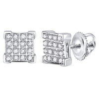 Load image into Gallery viewer, 10kt White Gold Mens Round Diamond Square Cluster Earrings 1/10 Cttw
