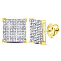 Load image into Gallery viewer, 10kt Yellow Gold Mens Round Diamond Square Cluster Earrings 1/3 Cttw

