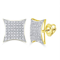 Load image into Gallery viewer, 10kt Yellow Gold Mens Round Diamond Square Kite Cluster Stud Earrings 1/3 Cttw
