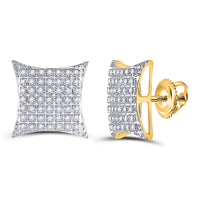 Load image into Gallery viewer, 10kt Yellow Gold Mens Round Diamond Square Kite Cluster Stud Earrings 1/3 Cttw
