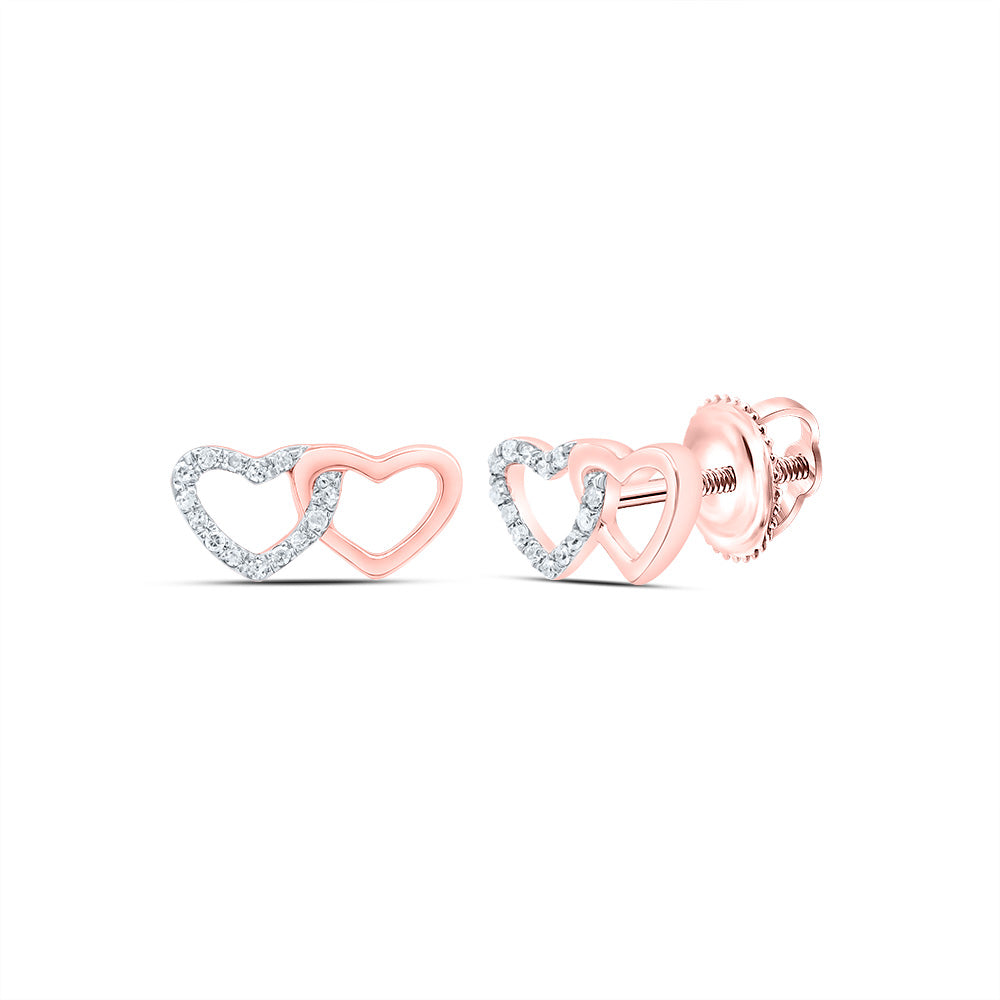 10kt Rose Gold Womens Round Diamond Heart Earrings 1/12 Cttw