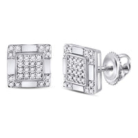 Load image into Gallery viewer, 10kt White Gold Mens Round Diamond Square Cluster Stud Earrings 1/6 Cttw
