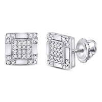 Load image into Gallery viewer, 10kt White Gold Mens Round Diamond Square Cluster Stud Earrings 1/6 Cttw
