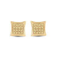 Load image into Gallery viewer, 10kt Yellow Gold Mens Round Color Enhanced Diamond Square Kite Cluster Earrings 1/10 Cttw
