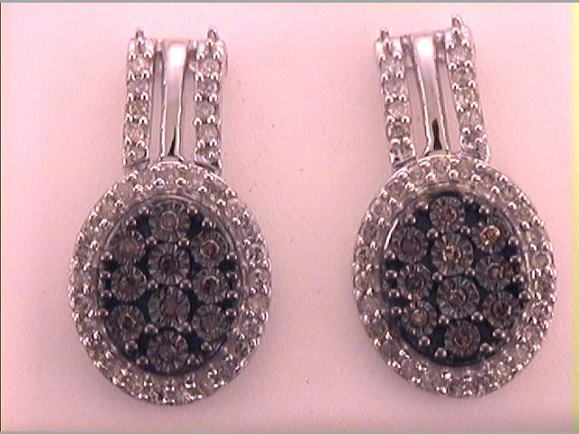 10kt White Gold Womens Brown Diamond Cluster Earrings 3/4 Cttw