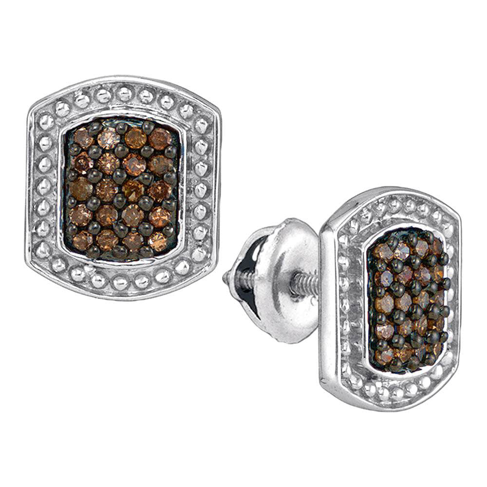 10kt White Gold Womens Round Brown Diamond Cluster Earrings 1/3 Cttw