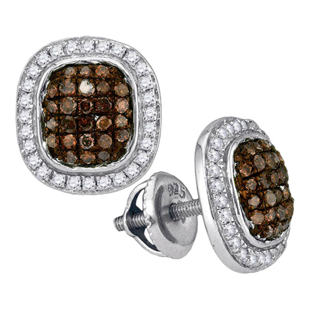 10kt White Gold Womens Brown Diamond Cluster Earrings 1/2 Cttw