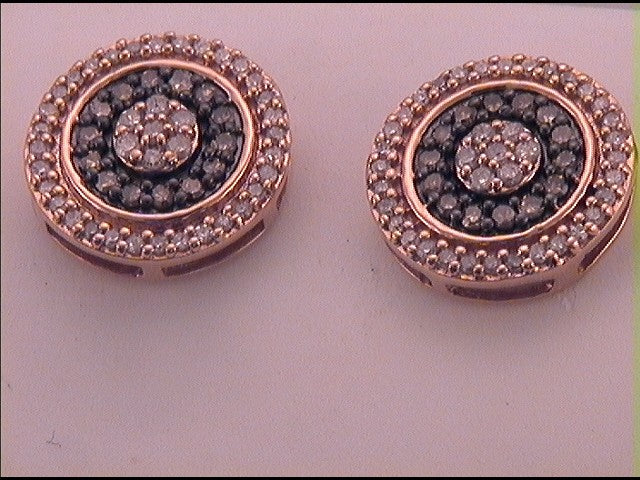 10kt Rose Gold Womens Brown Diamond Circle Stud Earrings 1/2 Cttw