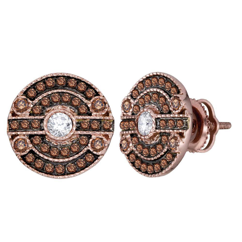 14kt Rose Gold Womens Round Brown Diamond Stud Earrings 5/8 Cttw
