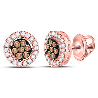 Load image into Gallery viewer, 10kt Rose Gold Womens Round Brown Diamond Flower Cluster Earrings 1/4 Cttw
