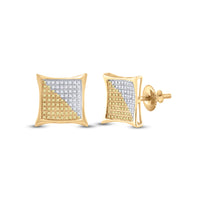 Load image into Gallery viewer, 10kt Yellow Gold Mens Round Yellow Color Enhanced Diamond Square Kite Cluster Screwback Earrings 1/2 Cttw

